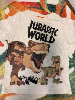 Lego Jurassic World T-Shirt White with Brown, Green, Black Graphics
